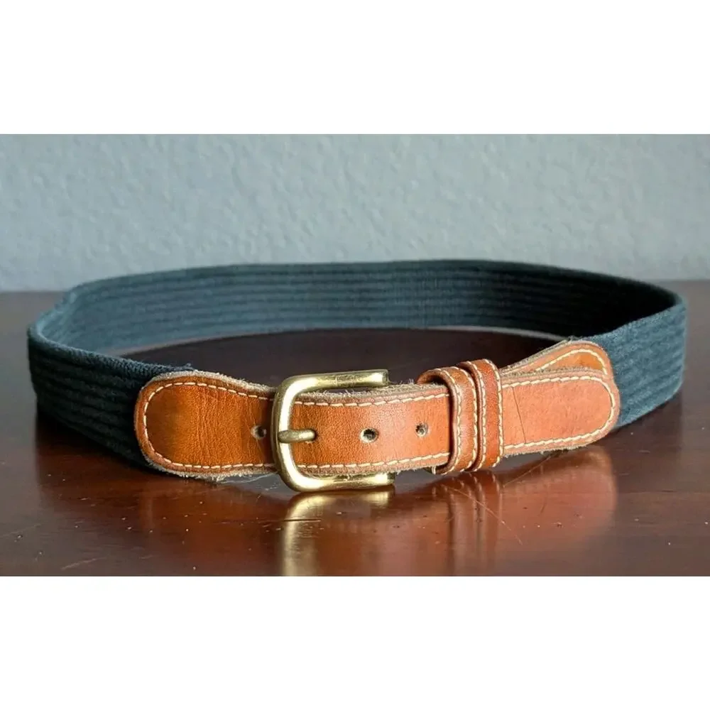 VTG Dooney & Bourke Navy Blue Brown Leather Surcingle Web Belt Womens 30 Preppy